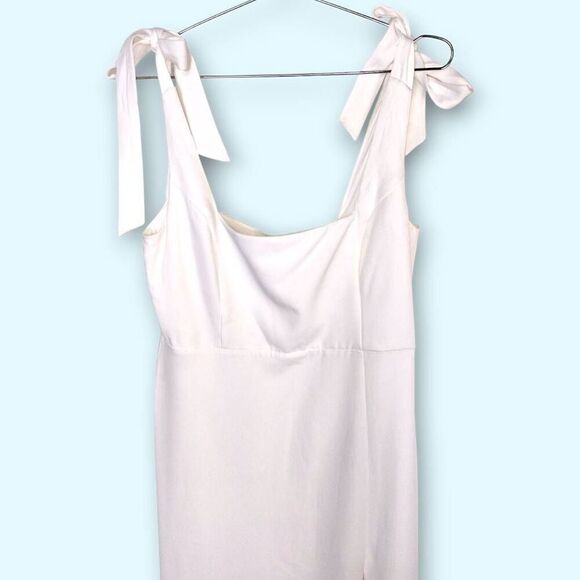 Lulu's Maxi Dress Sz XL Radiant Romance White Tie Straps Slit Wedding Bridesmaid - Picture 5 of 13